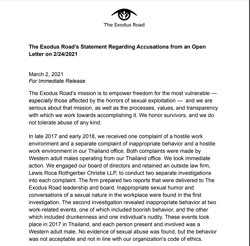 The Exodus Roads Statement Regarding Accusations From An Open Letter March 1 2021   2024 03 12 22